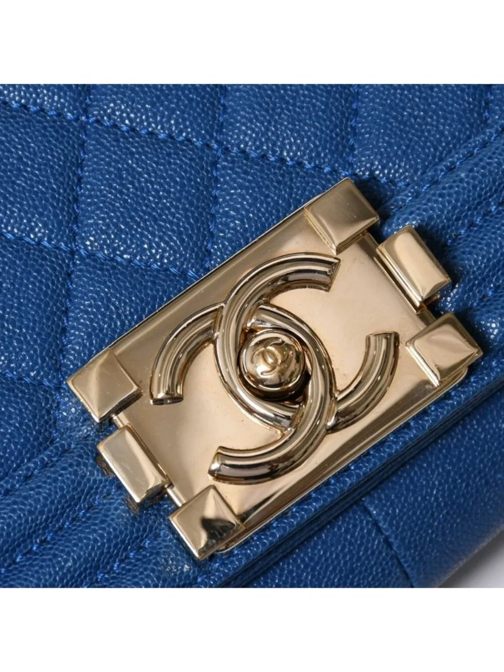 Chanel Boy 25 Chain Shoulder Bag CC Logo Caviar Leather Blue